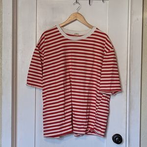 POL Red and White Striped Oversized Tee Size M/L